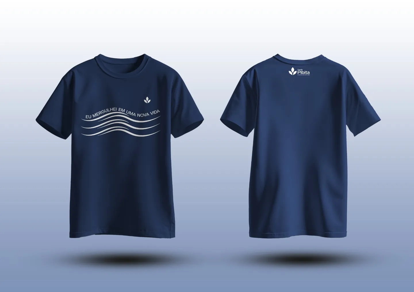 Camiseta de batismo Pibita azul-marinho, frente e costas