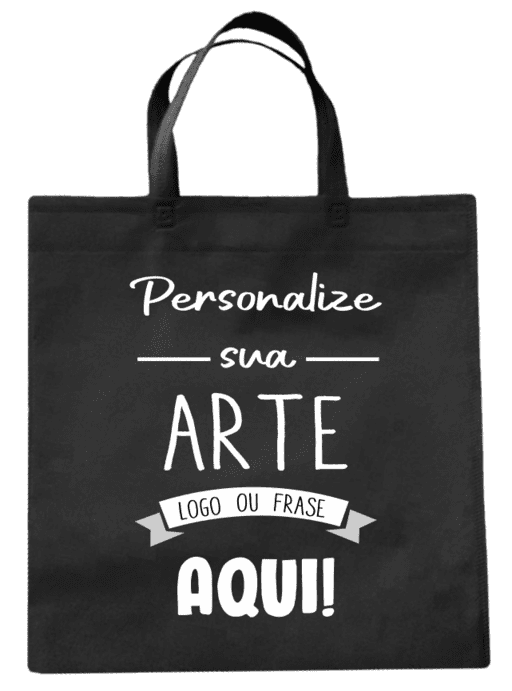 Sacola de TNT Preta com exemplo de personalização frontal